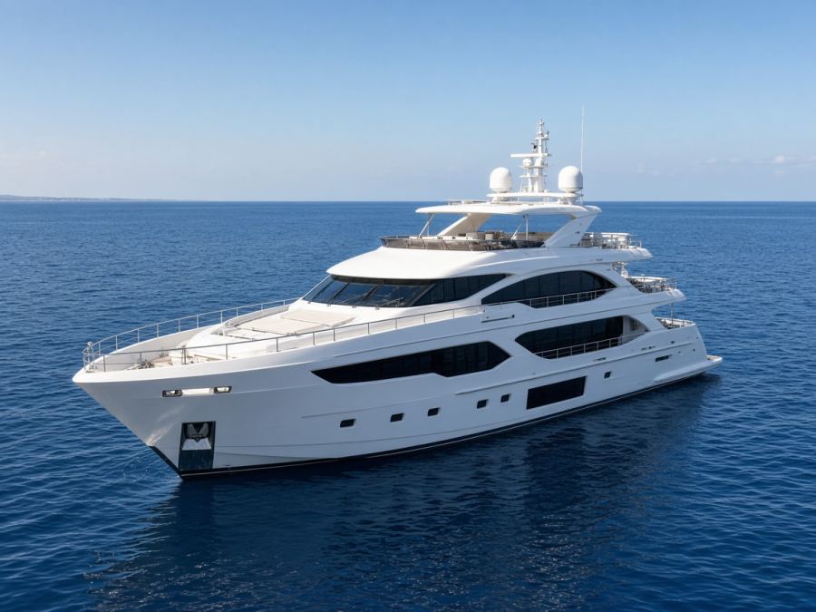 A white yacht on open water